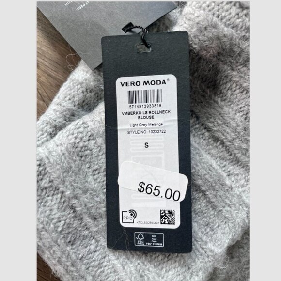 Vero Moda New Vmberko Rollneck Sweater Size S Light Gray Cozy Cottagecore - Picture 3 of 7